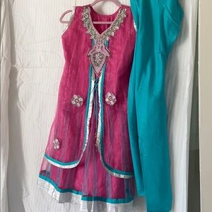 Pink and blue silvar kameez